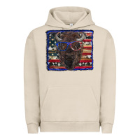 Pigment French Oak bison with american flag and glasses Urban Hoodie - RanaPortraitStore