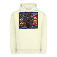 Pigment Pistachio bison with american flag and glasses Urban Hoodie - RanaPortraitStore
