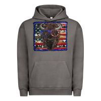 Pigment Tornado bison with american flag and glasses Urban Hoodie - RanaPortraitStore
