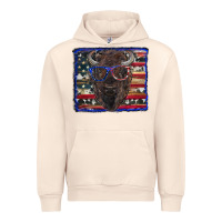 Sandshell bison with american flag and glasses Urban Hoodie - RanaPortraitStore