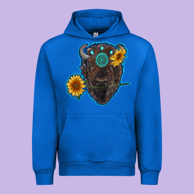 Bison Head With Sunflowers And Gemstone Urban Hoodie Designed By Ranaportraitstore