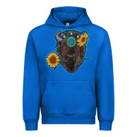Cobalt bison head with sunflowers and gemstone Urban Hoodie - RanaPortraitStore