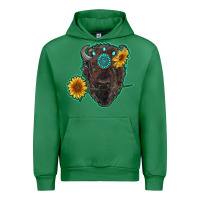 Emerald bison head with sunflowers and gemstone Urban Hoodie - RanaPortraitStore