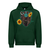 Forest Green bison head with sunflowers and gemstone Urban Hoodie - RanaPortraitStore