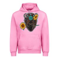Fuchsia Pink bison head with sunflowers and gemstone Urban Hoodie - RanaPortraitStore