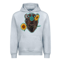 Heather Grey bison head with sunflowers and gemstone Urban Hoodie - RanaPortraitStore