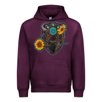 Mauve Wine bison head with sunflowers and gemstone Urban Hoodie - RanaPortraitStore