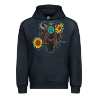 Navy bison head with sunflowers and gemstone Urban Hoodie - RanaPortraitStore