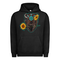 Pigment Black bison head with sunflowers and gemstone Urban Hoodie - RanaPortraitStore