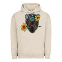 Pigment French Oak bison head with sunflowers and gemstone Urban Hoodie - RanaPortraitStore