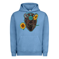Pigment Pebble Blue bison head with sunflowers and gemstone Urban Hoodie - RanaPortraitStore