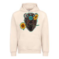 Sandshell bison head with sunflowers and gemstone Urban Hoodie - RanaPortraitStore