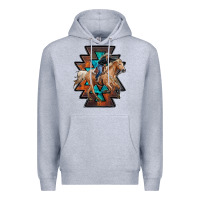 Heather Grey cowgirl with aztec Premium Hoodie - RanaPortraitStore