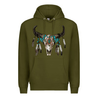 Army Green boho bull skull Premium Hoodie - RanaPortraitStore