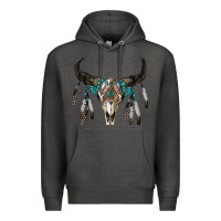 Charcoal Heather boho bull skull Premium Hoodie - RanaPortraitStore