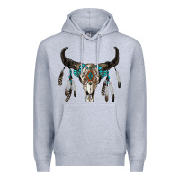 Heather Grey boho bull skull Premium Hoodie - RanaPortraitStore