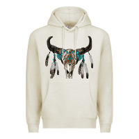 Oatmeal Heather boho bull skull Premium Hoodie - RanaPortraitStore