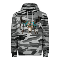 Slate Camo boho bull skull Premium Hoodie - RanaPortraitStore