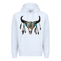 White boho bull skull Premium Hoodie - RanaPortraitStore
