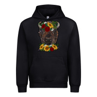 Black bison face with flowers Urban Hoodie - RanaPortraitStore