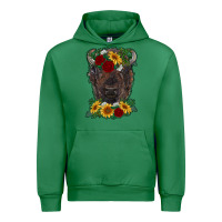 Emerald bison face with flowers Urban Hoodie - RanaPortraitStore