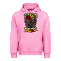 Fuchsia Pink bison face with flowers Urban Hoodie - RanaPortraitStore
