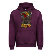 Mauve Wine bison face with flowers Urban Hoodie - RanaPortraitStore
