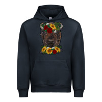 Navy bison face with flowers Urban Hoodie - RanaPortraitStore