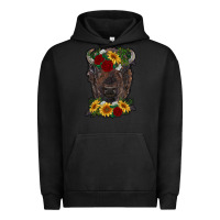 Pigment Black bison face with flowers Urban Hoodie - RanaPortraitStore