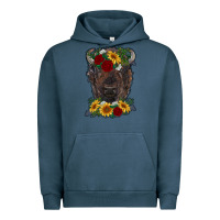 Pigment Midnight Navy bison face with flowers Urban Hoodie - RanaPortraitStore