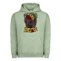 Pigment Oil Green bison face with flowers Urban Hoodie - RanaPortraitStore