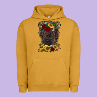 Bison Face With Flowers Urban Hoodie Designed By Ranaportraitstore