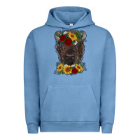 Pigment Pebble Blue bison face with flowers Urban Hoodie - RanaPortraitStore