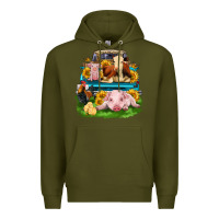 Army Green farm truck animals Premium Hoodie - Zillion Design Studio