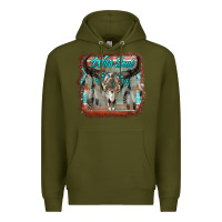 Army Green wild soul boho skull with background Premium Hoodie - RanaPortraitStore
