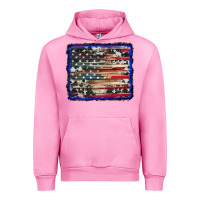 Fuchsia Pink american flag with cowhide background Urban Hoodie - RanaPortraitStore