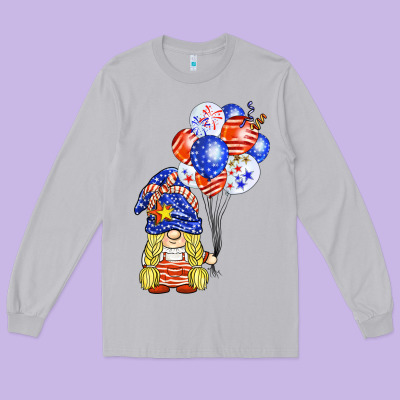 Patriotic Gnome Balloon Long Sleeve Tee Designed By Barkaloodesign