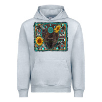 Heather Grey american bison wıth sunflower and gemstone Urban Hoodie - RanaPortraitStore