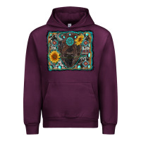 Mauve Wine american bison wıth sunflower and gemstone Urban Hoodie - RanaPortraitStore