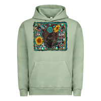 Pigment Oil Green american bison wıth sunflower and gemstone Urban Hoodie - RanaPortraitStore