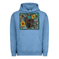 Pigment Pebble Blue american bison wıth sunflower and gemstone Urban Hoodie - RanaPortraitStore