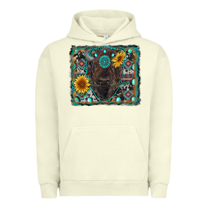 American Bison Wıth Sunflower And Gemstone Urban Hoodie by RanaPortraitStore | Teevron
