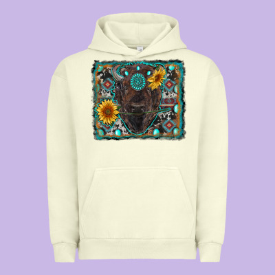 American Bison Wıth Sunflower And Gemstone Urban Hoodie Designed By Ranaportraitstore