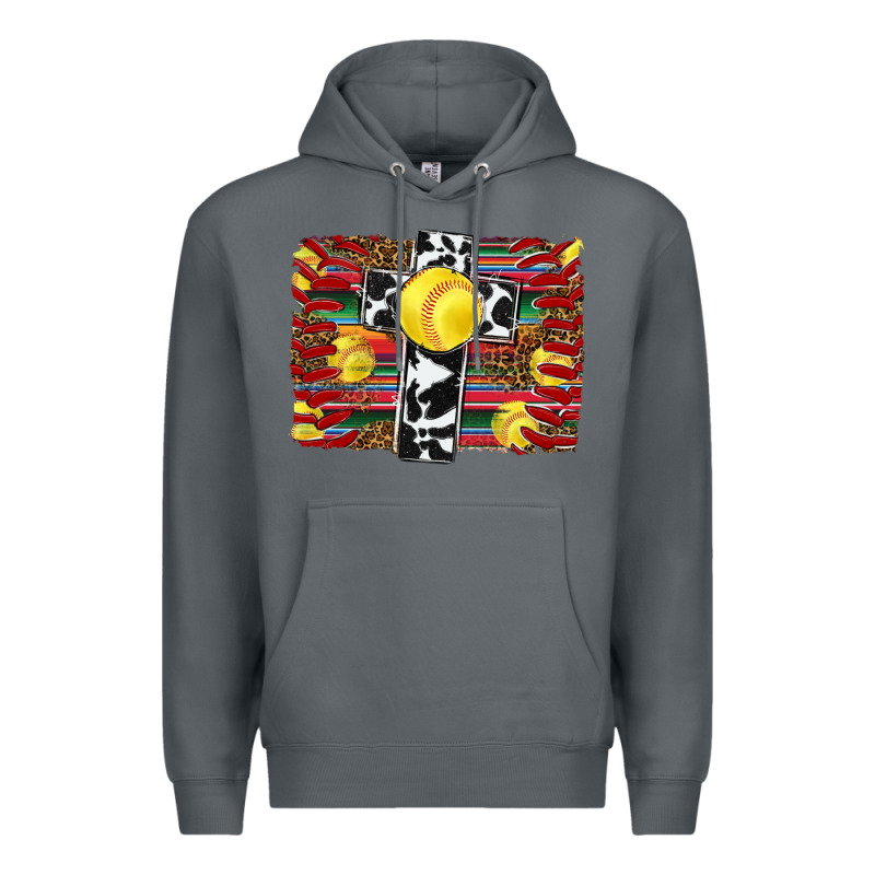 Softball Cross Serape Leopard Background Premium Hoodie by RanaPortraitStore | Teevron