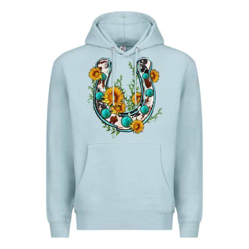 Cowhide Sunflower Horseshoe Premium Hoodie by Zillion Design Studio | Teevron