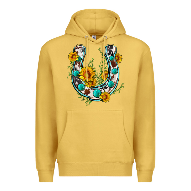 Cowhide Sunflower Horseshoe Premium Hoodie by Zillion Design Studio | Teevron