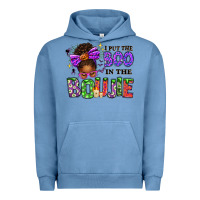 Pigment Pebble Blue I Put The Boo In The Boujie Messy Bun Urban Hoodie - texasbilliewilder