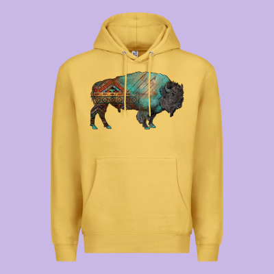 Aztec Bison Premium Hoodie Designed By Ranaportraitstore