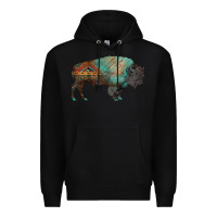 Black aztec bison Premium Hoodie - RanaPortraitStore