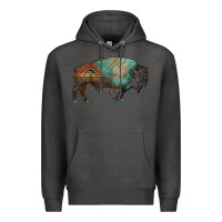 Charcoal Heather aztec bison Premium Hoodie - RanaPortraitStore